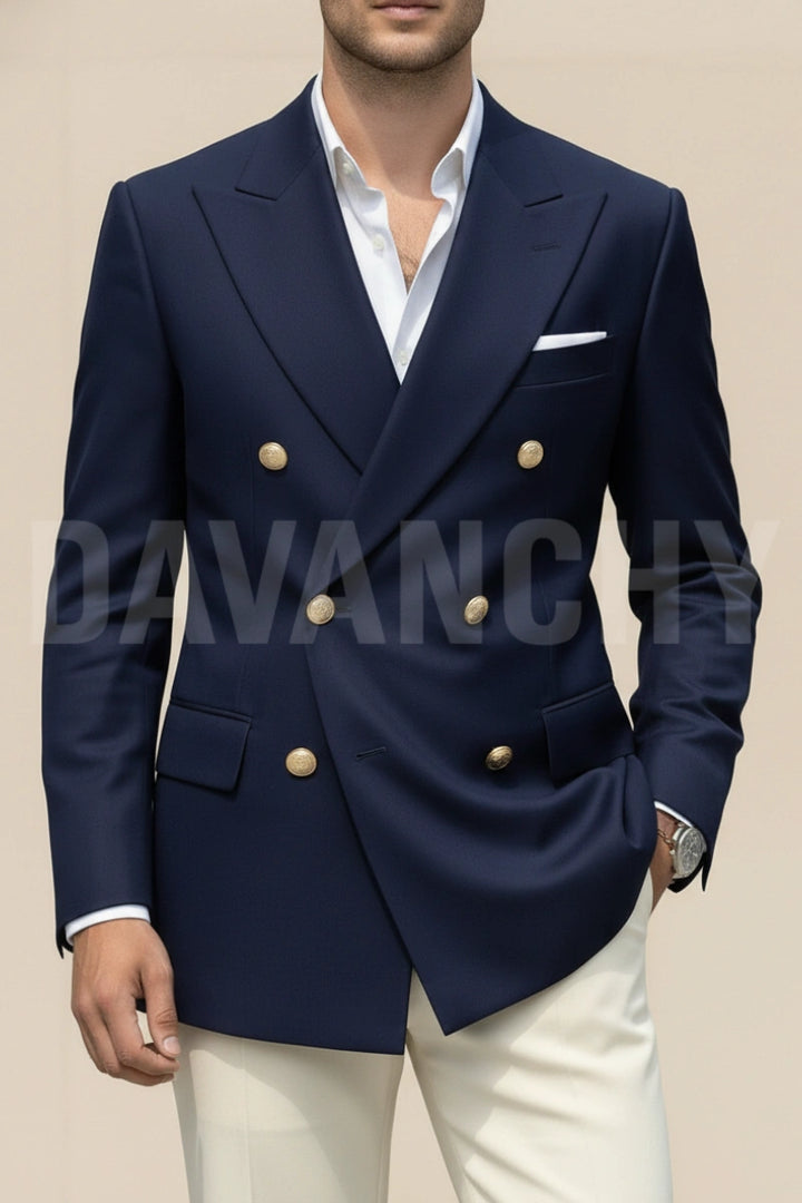 Premium navy blue contrast two piece suit-Front