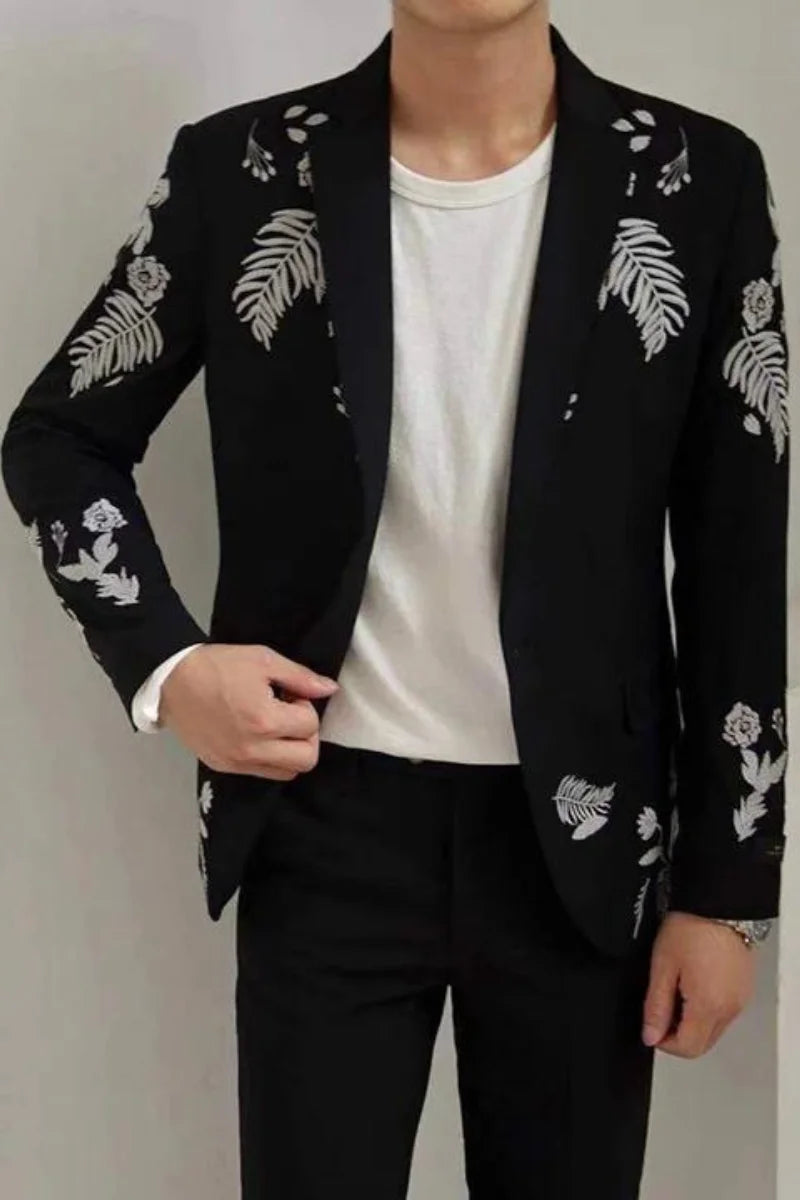 Men Embroidered Suit Black Wedding Designer Suits Party Wear DaVanchy