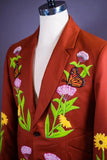 Men Embroidered Gentleman Blazer Designer Tailored Coat Rust DaVanchy