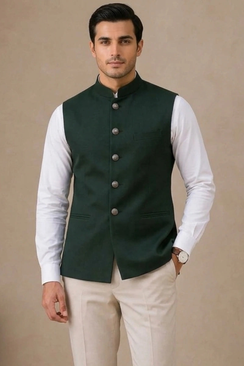 Men's Emerald Green Nehru Jacket – Front  