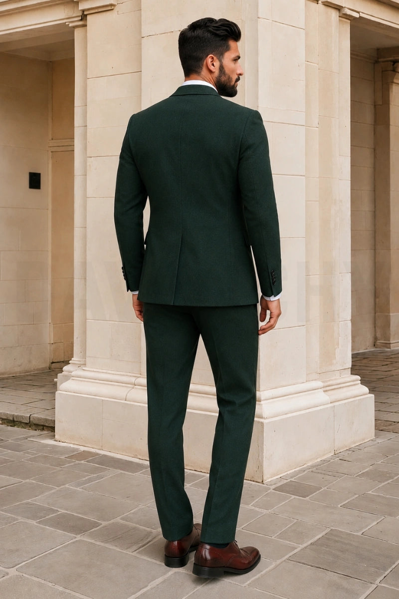 Elegant Emerald Green Blazer with Matching Trousers-Back