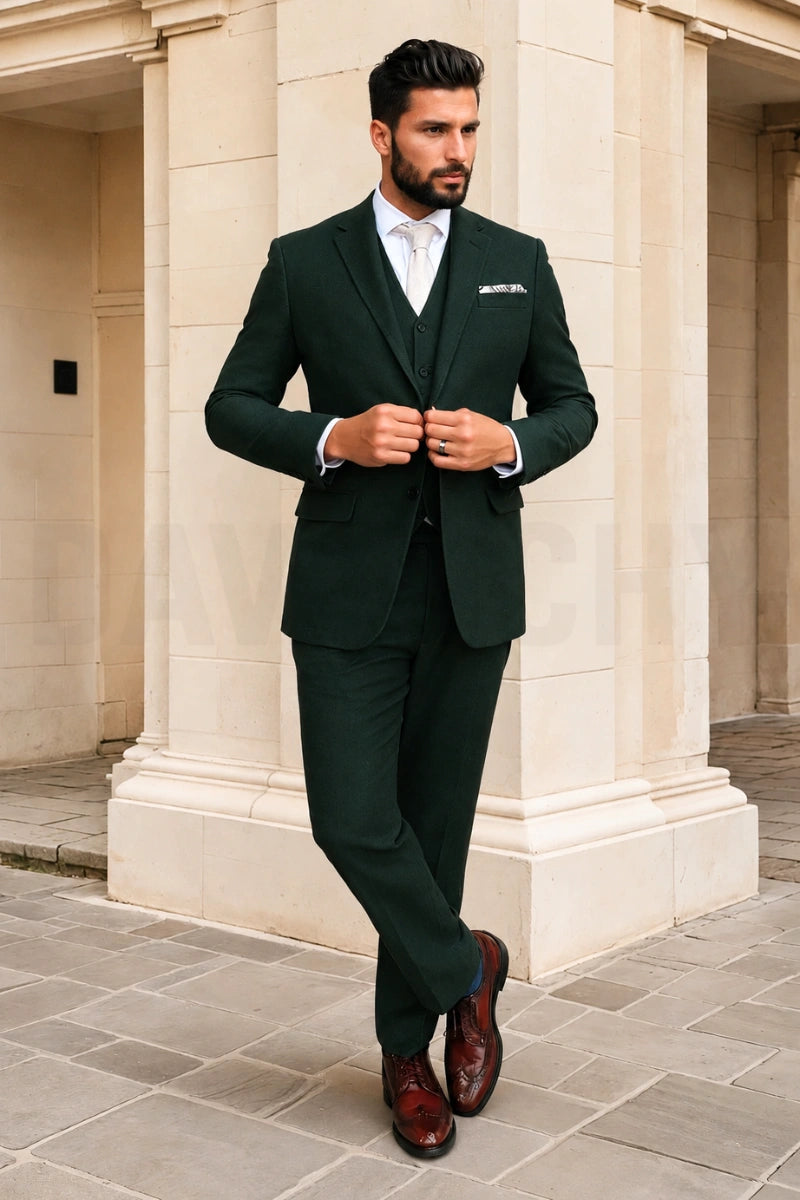 Men’s Emerald Green Three Piece Suit-Front