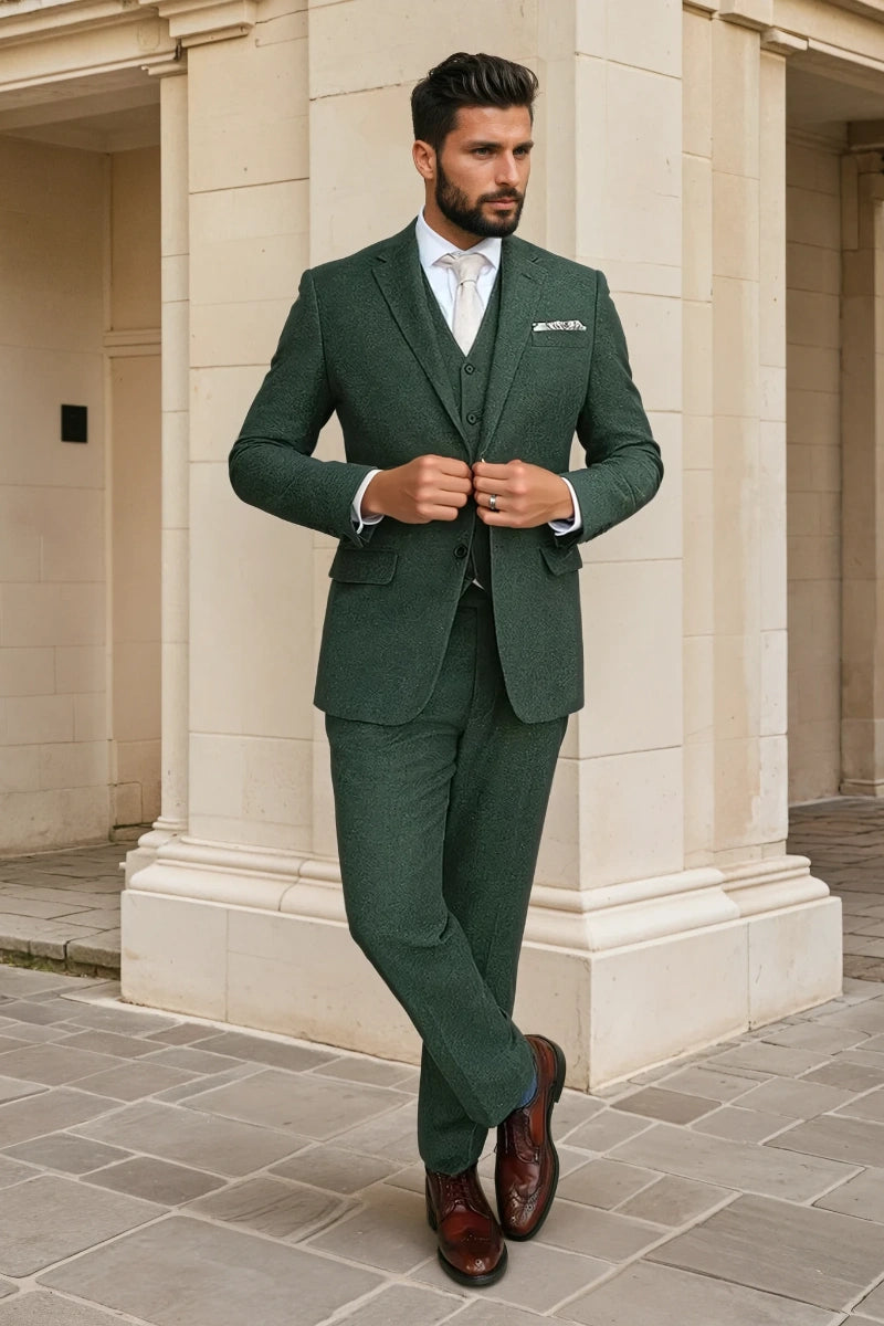 Men’s Emerald Green Three Piece Suit-Front