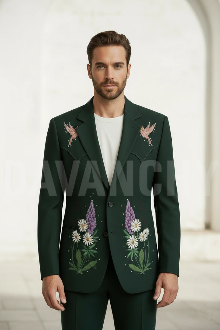 Detailed Floral Embroidery Work on Front of this Suit-Front