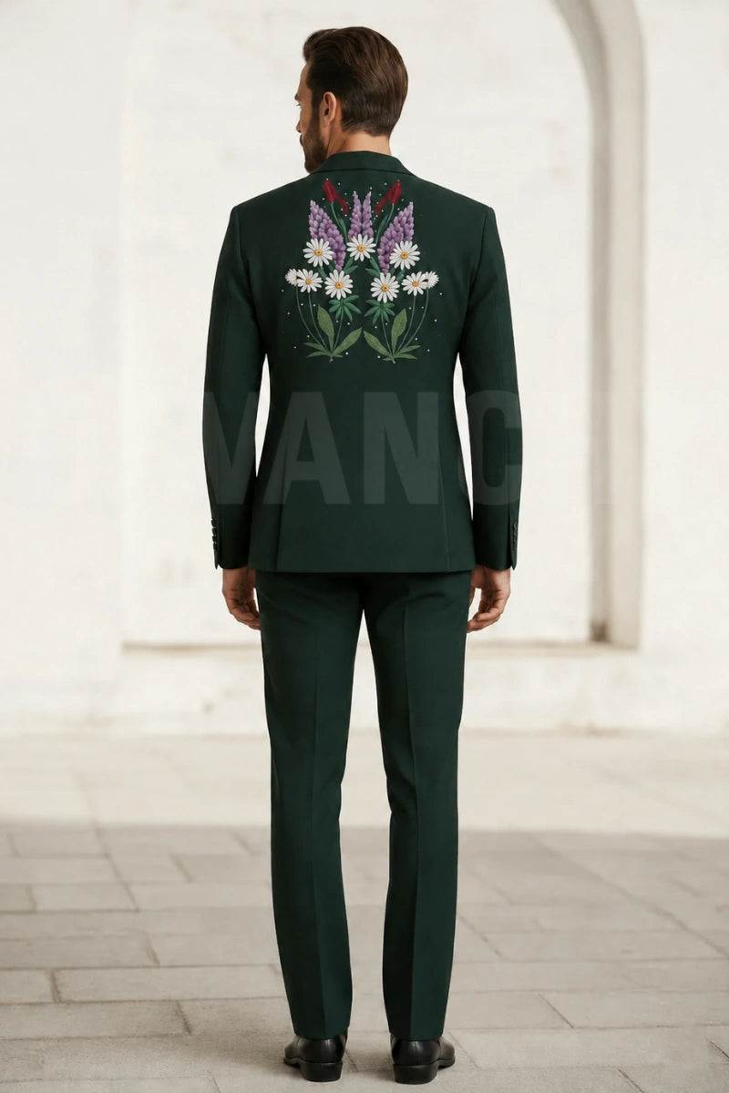 Emerald Green Premium Embroidered Two Piece Suit Davanchy-Back