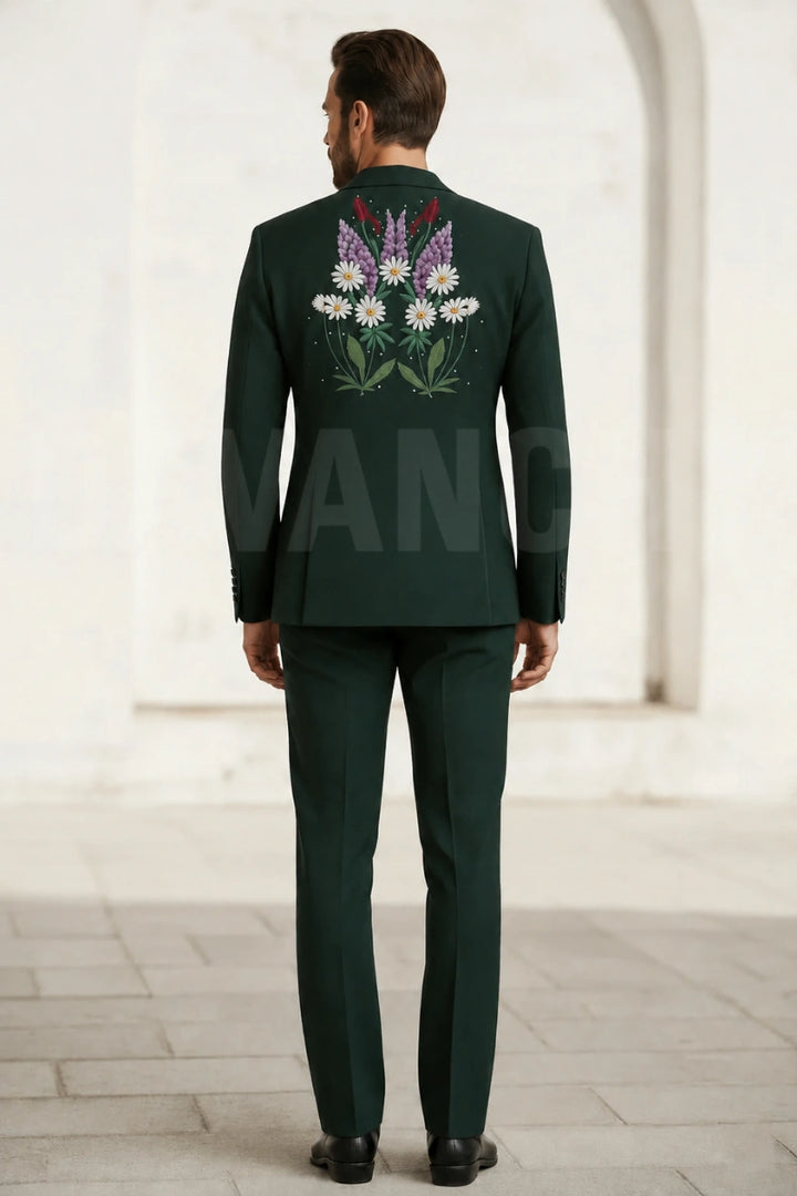 Emerald Green Premium Embroidered Two Piece Suit Davanchy-Back