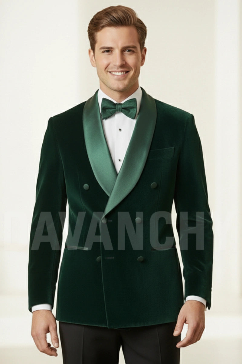 Men Emerald Green Velvet Tuxedo Blazer-Front