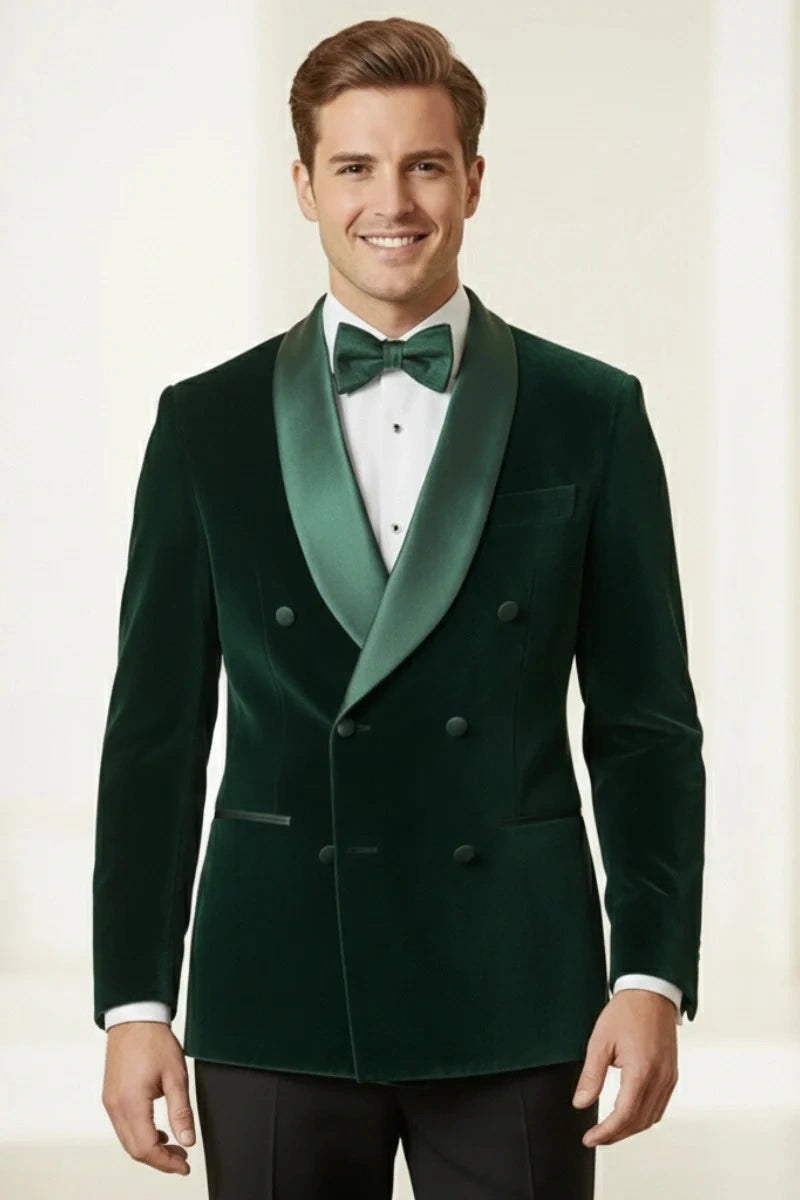 Men Emerald Green Velvet Tuxedo Blazer-Front