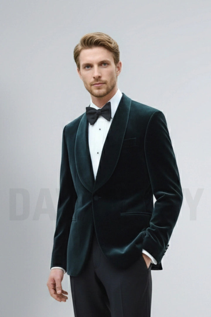 Emerald Green Velvet Blazer for Men-Front