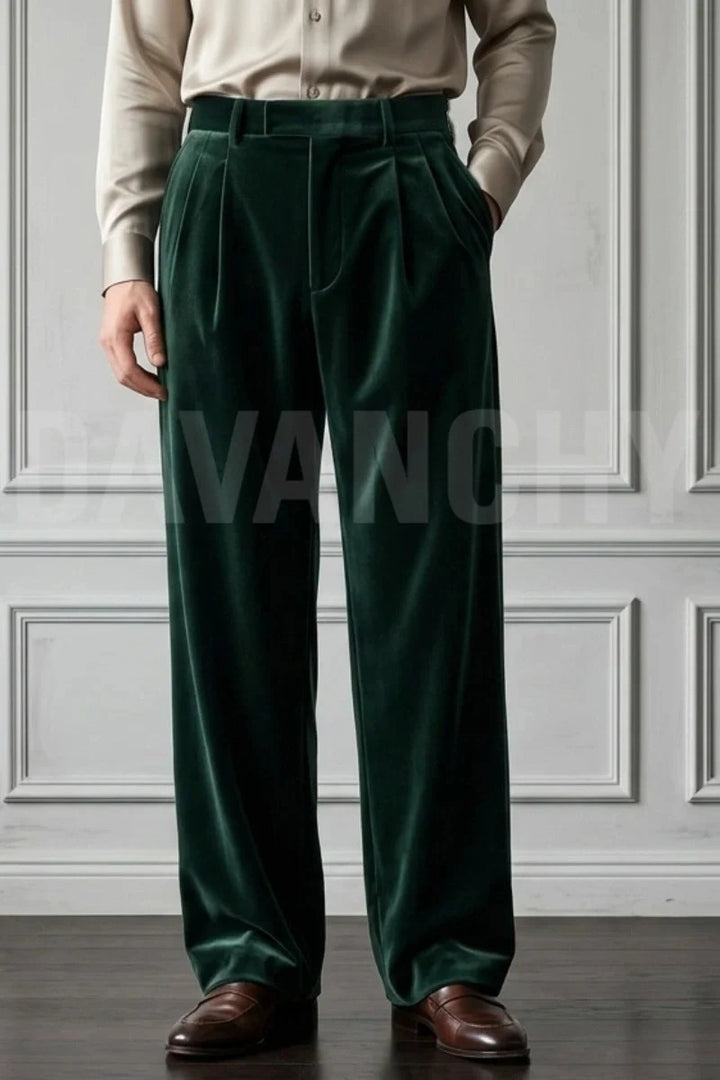 Men Emerald Green Loose Fit Formal Pant-Front