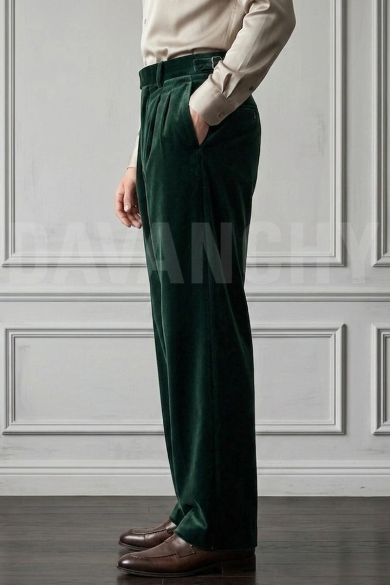 Men Premium Emerald Green Formal Velvet Pant-Side