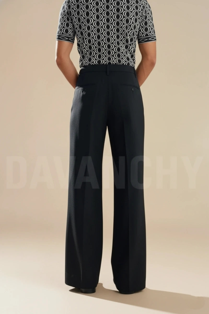 Men Black Flared Pant Casual Wear-Back