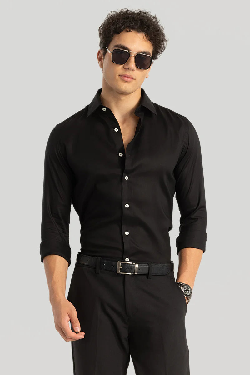 Black Shirt Cotton Shirt Black Formal Shirt Full Sleeve Shirt DaVanchy