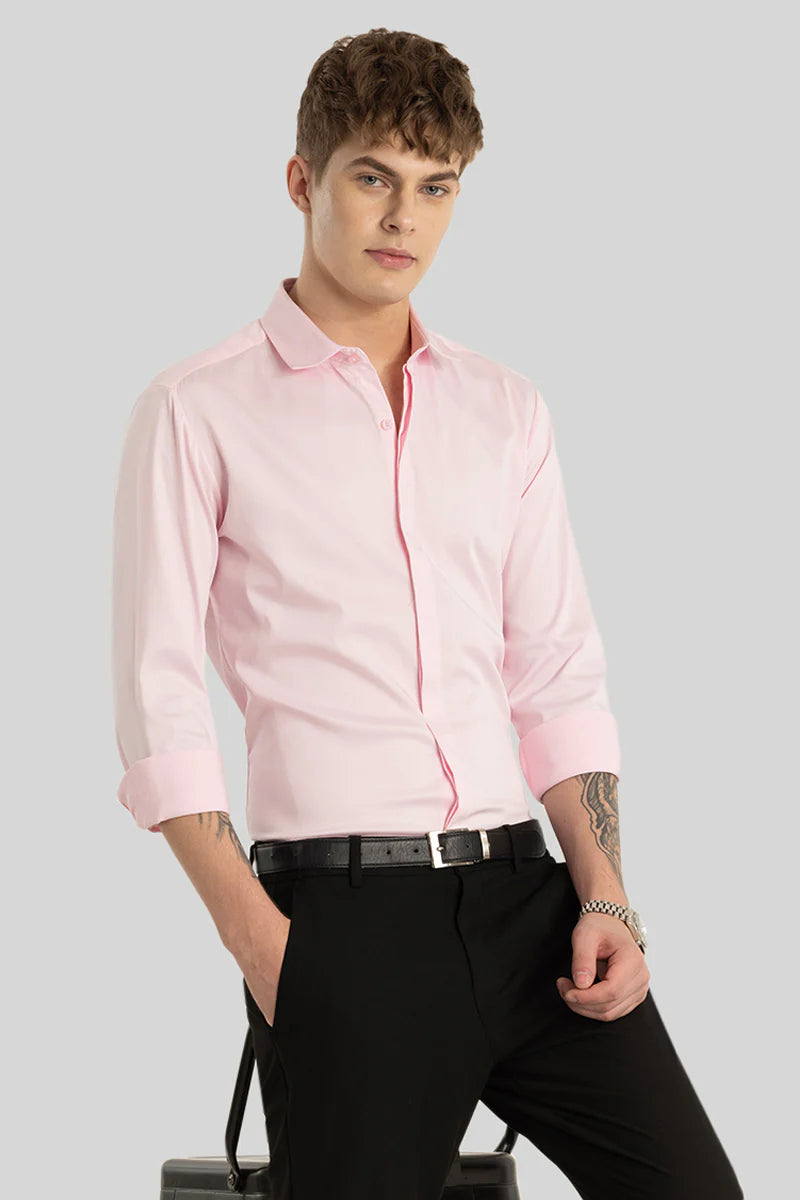 Pink Shirt Formal Shirt Party Wear Office Shirt Full Sleeve DaVanchy