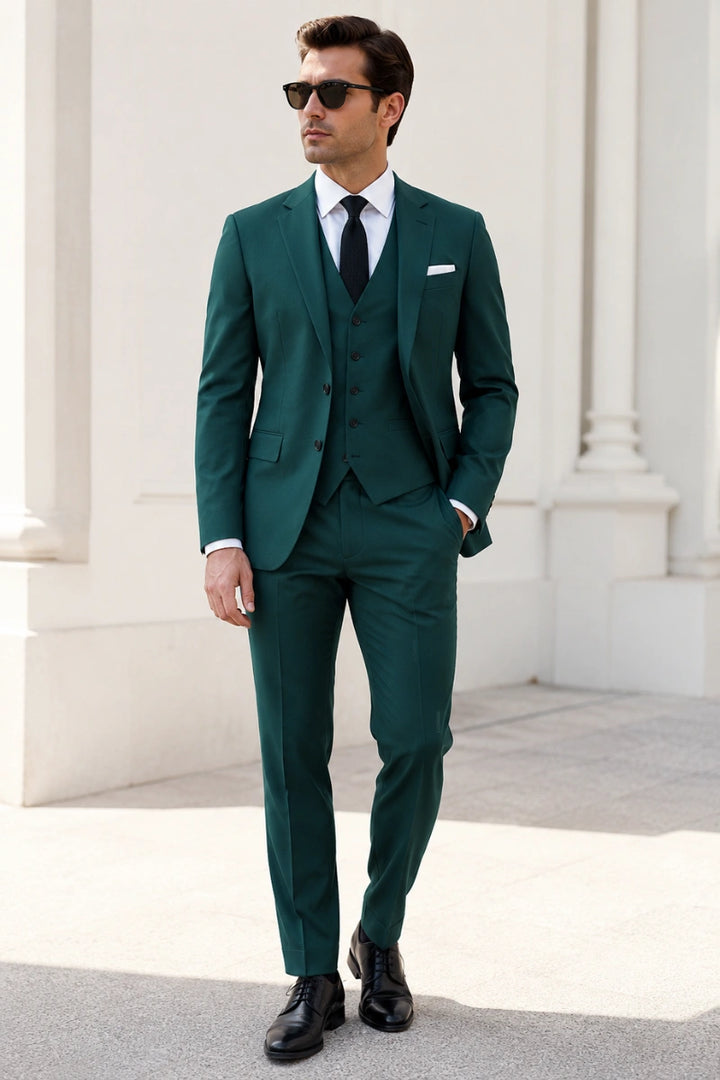 Men Green Formal Three Piece Suit-Front