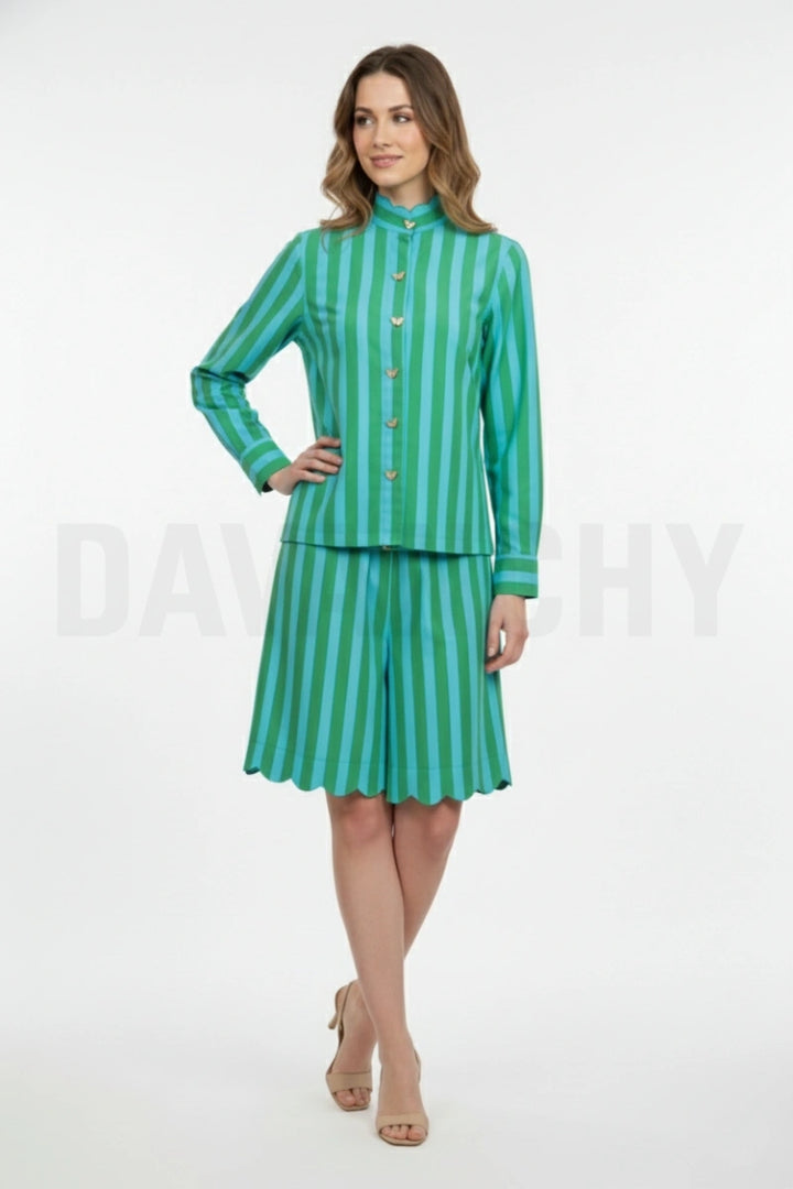 Stylish Green and Blue Vertical Stripes Co-ord Set-Front