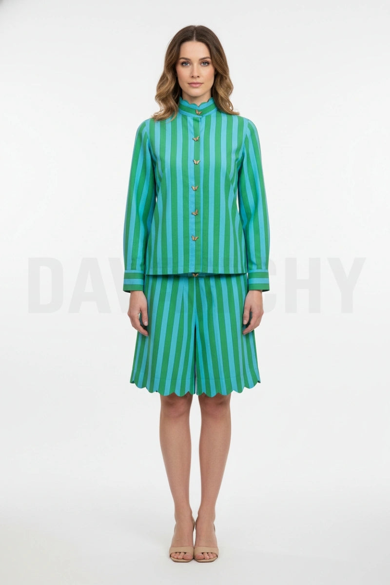 Women Green Striped Co-ord Set-Front