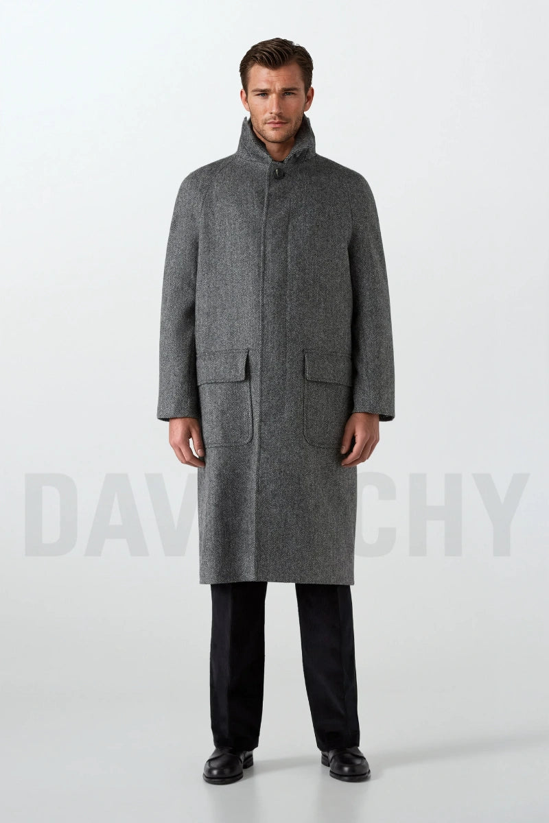 Men Herringbone tweed overcoat-Front