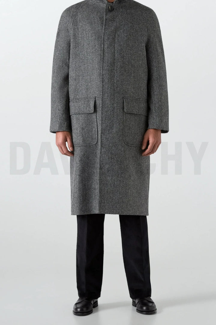 Men classic tweed winter outerwear overcoat-Front