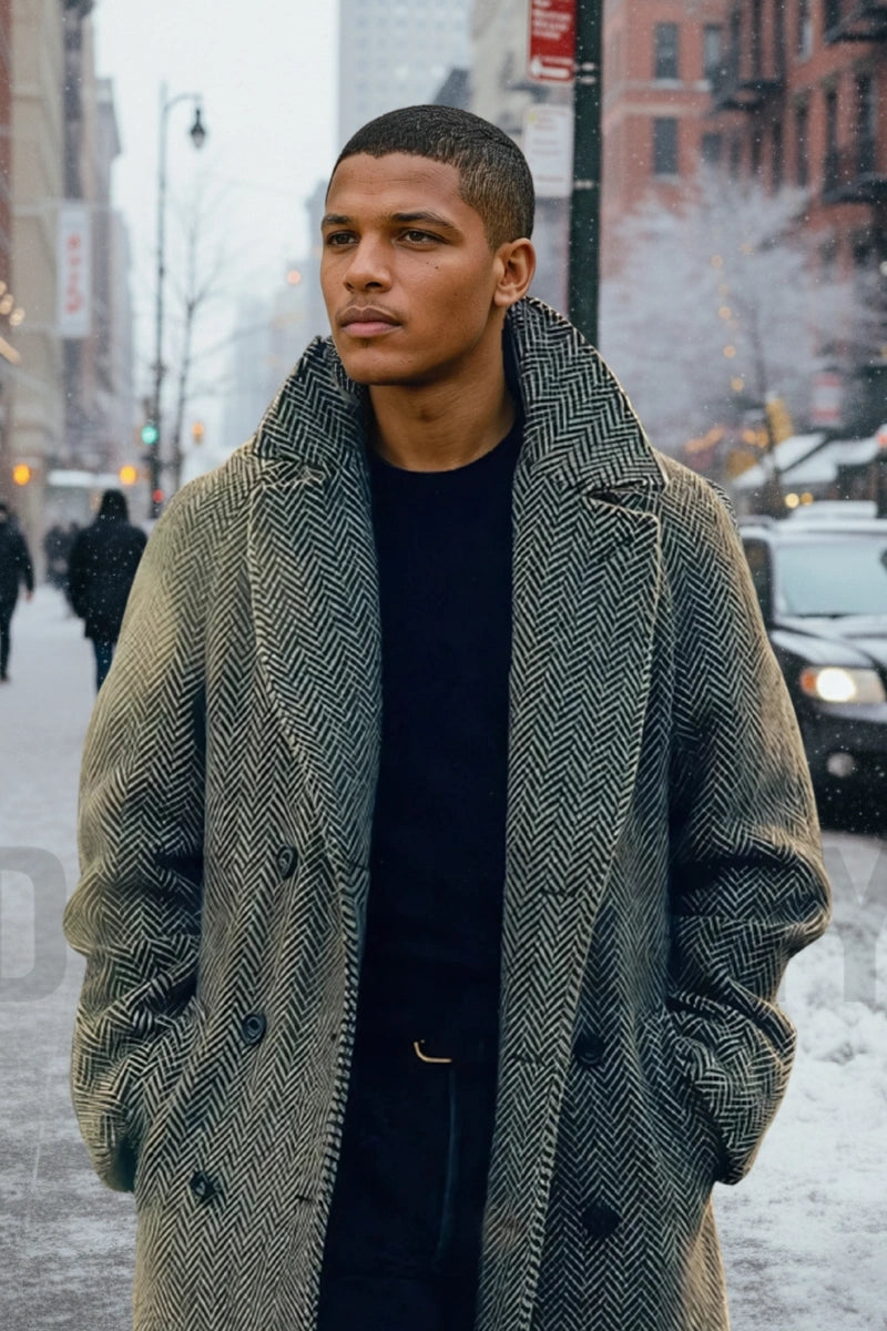 Men double-breasted long coat-Front