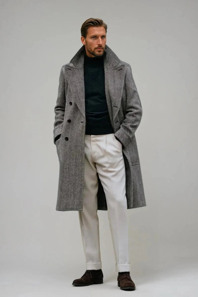 Men Grey Tweed Overcoat-Front