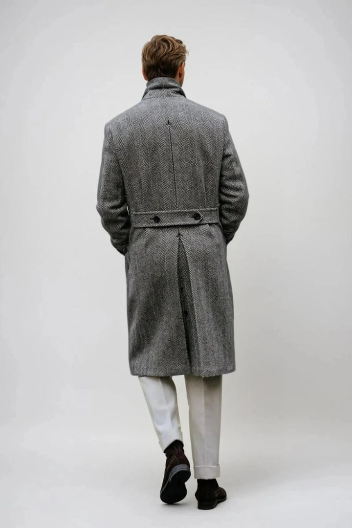 Grey tweed overcoat for winter outerwear-Back