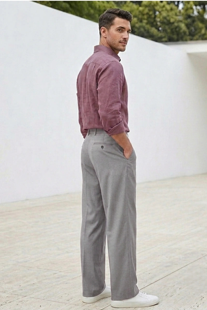 Men Grey Wide-Leg Pants
