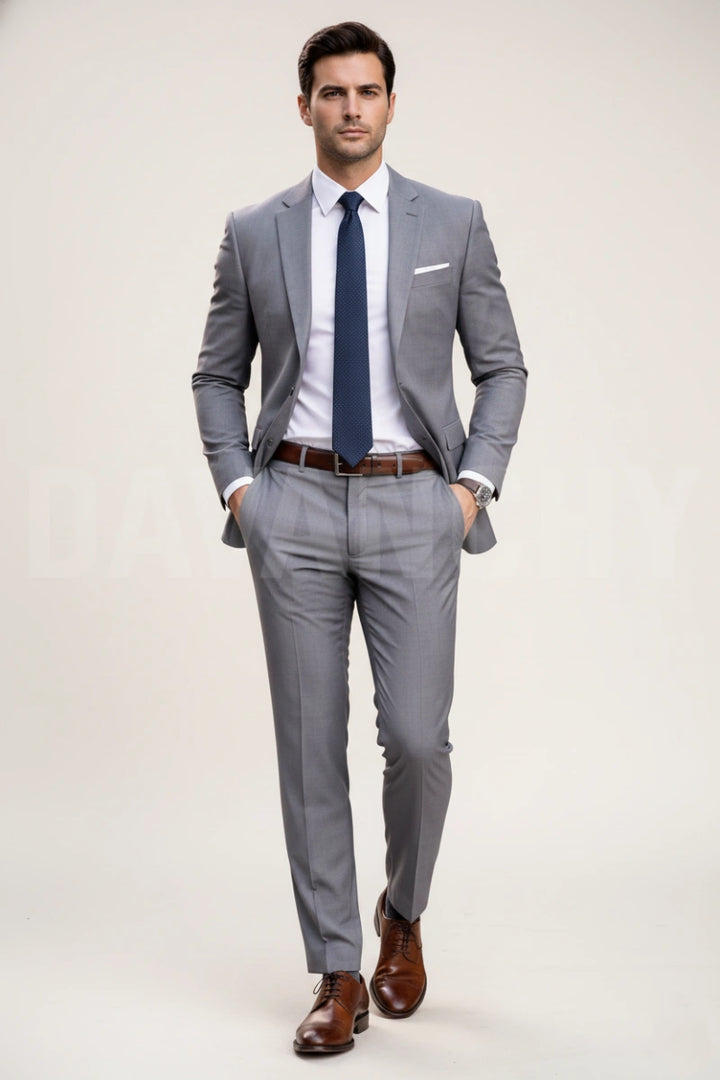 Men grey slim fit suit-Front