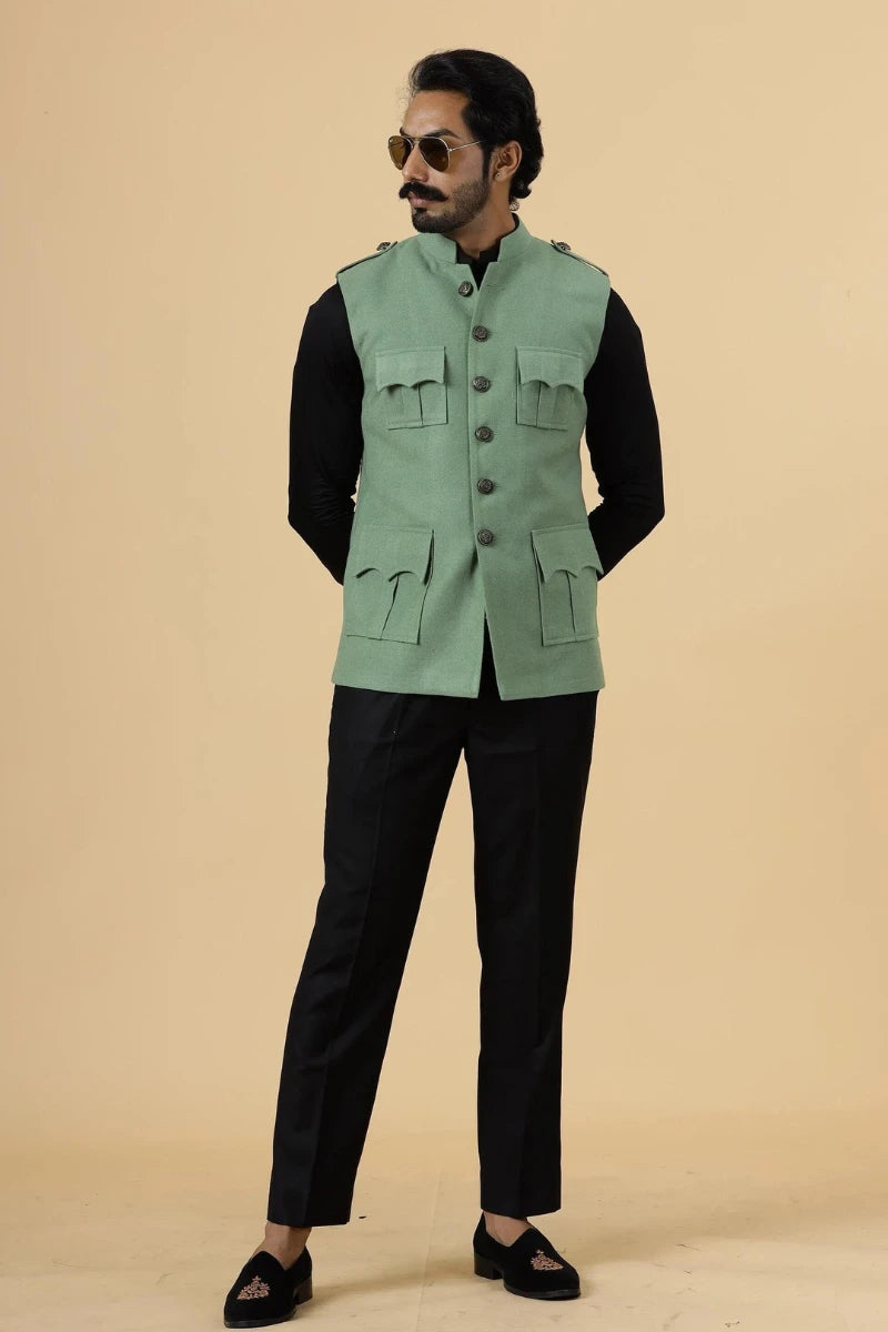 men-hunter-jacket-in-dark-sage-green-half-jodhpuri-jacket-davanchy