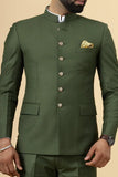 Men Olive Green Blazer Wedding Classic Jodhpuri Coat By DaVanchy