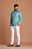 Men Ice Blue Jodhpuri Blazer Classic Formal Indian Blazer Maharaja Look For Him