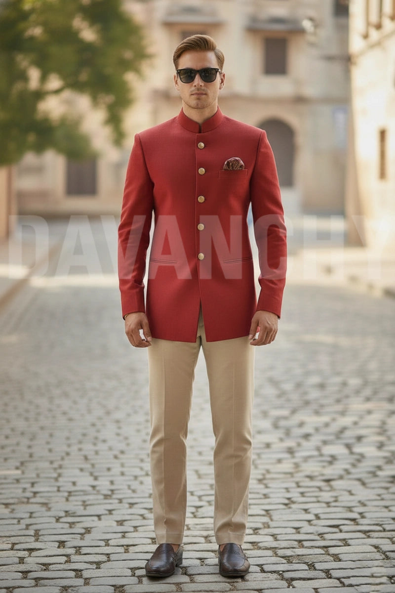 Men Red Jodhpuri Suit-Front