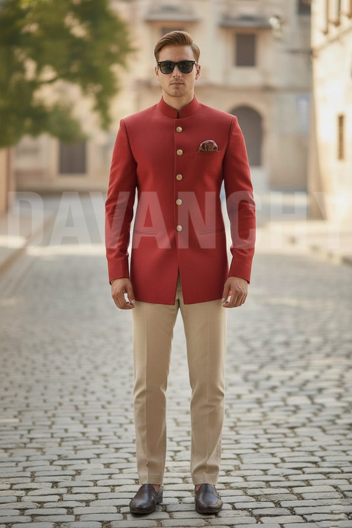 Men Red Jodhpuri Suit-Front