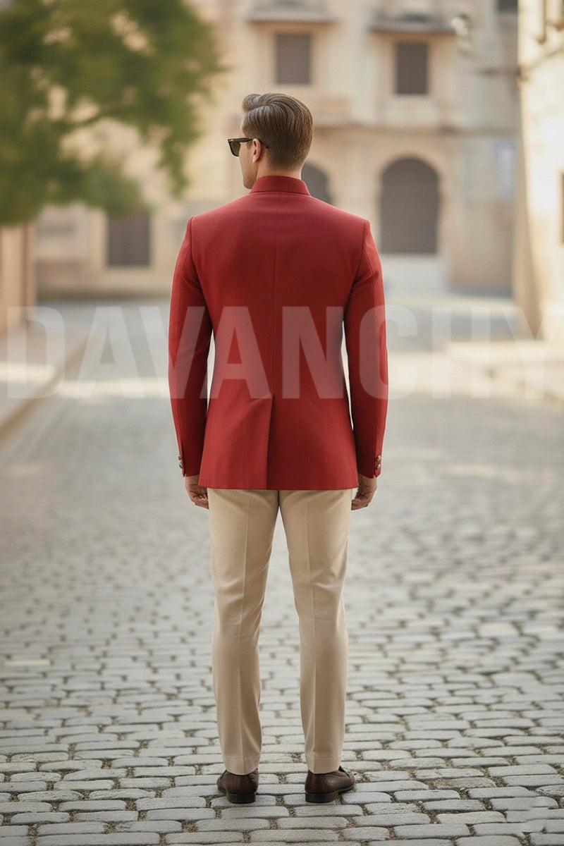 Red Jodhpuri Designer Suit for Men-Back