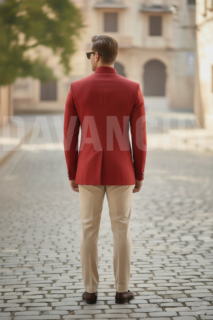 Red Jodhpuri Designer Suit for Men-Back