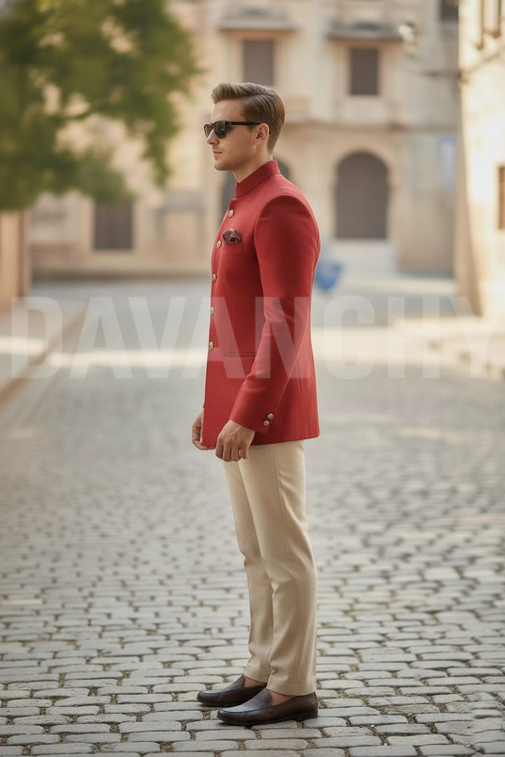 Men Premium Red Jodhpuri Suit Wedding Ethnic Wear-Side