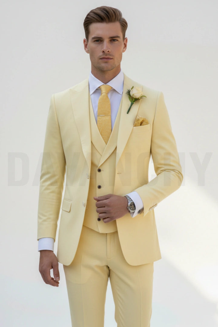 Groom wear yellow three piece suit-Front