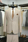 Men Beige Linen Two Piece Suit Summer Wedding Party Wear Suit Office Prom Suit Gift For Him