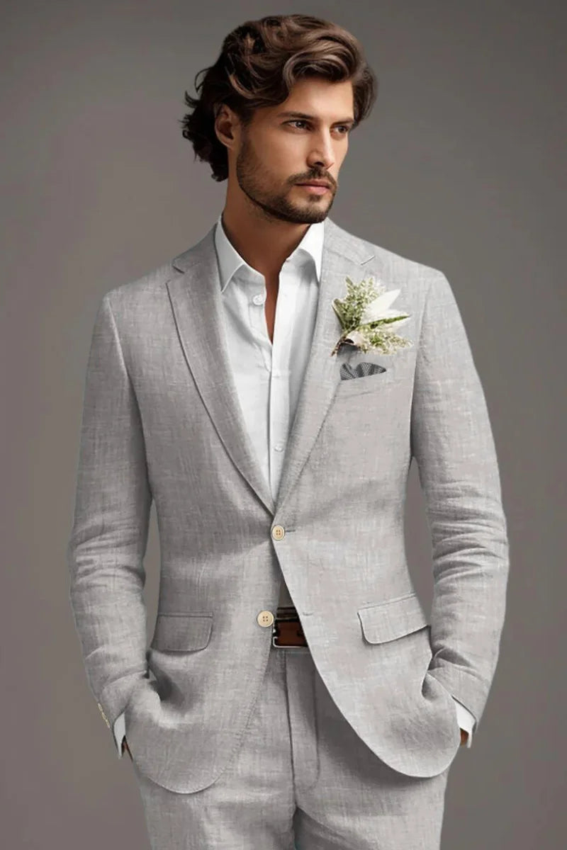 Men Linen Summer Suit Wedding Suit Formal Bespoke Suit Grey DaVanchy