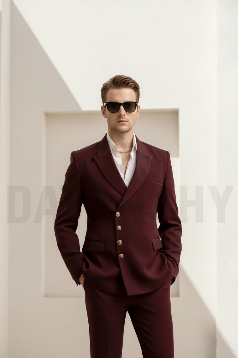 Men wine color designer formal suit-Front