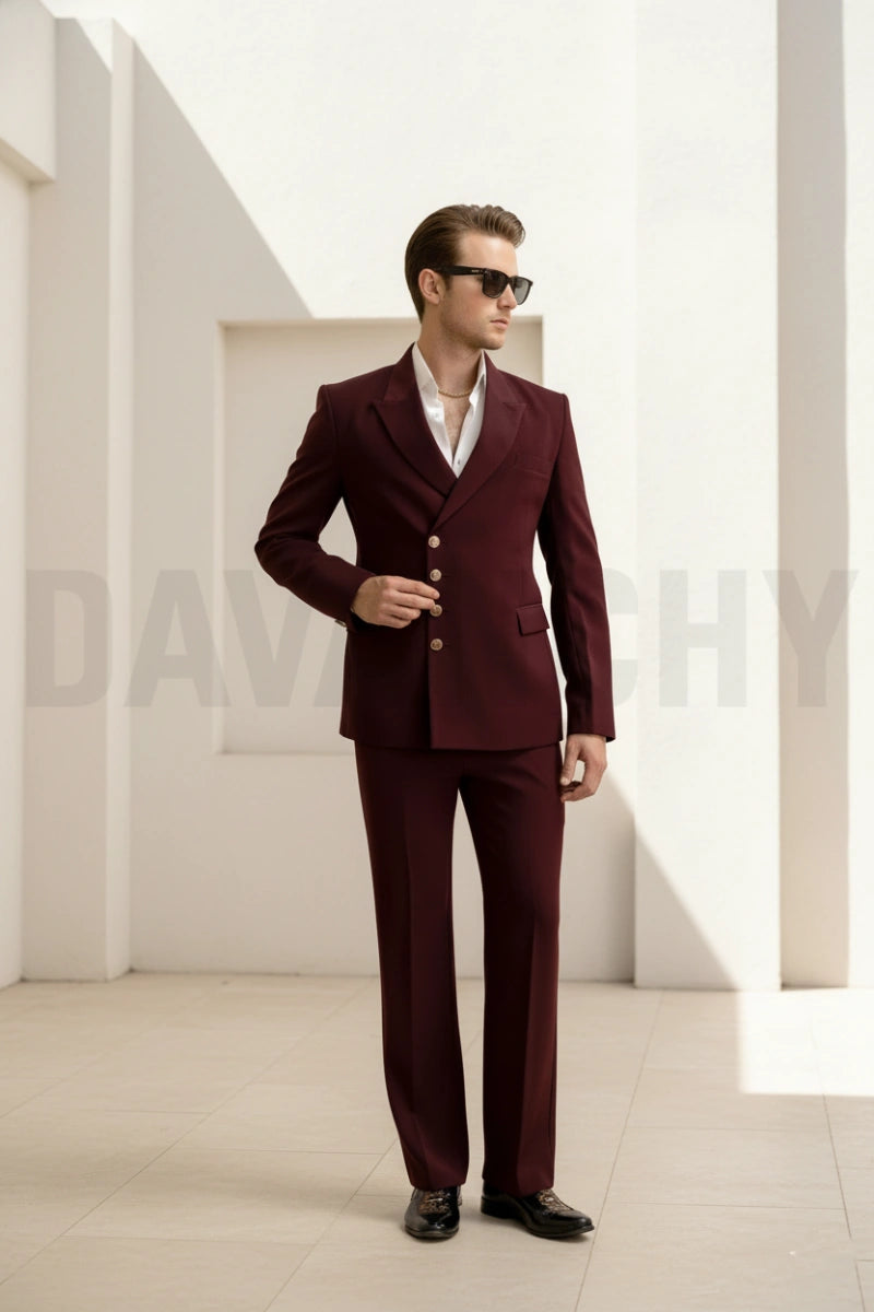 Luxury wine color two piece suit for men-Front