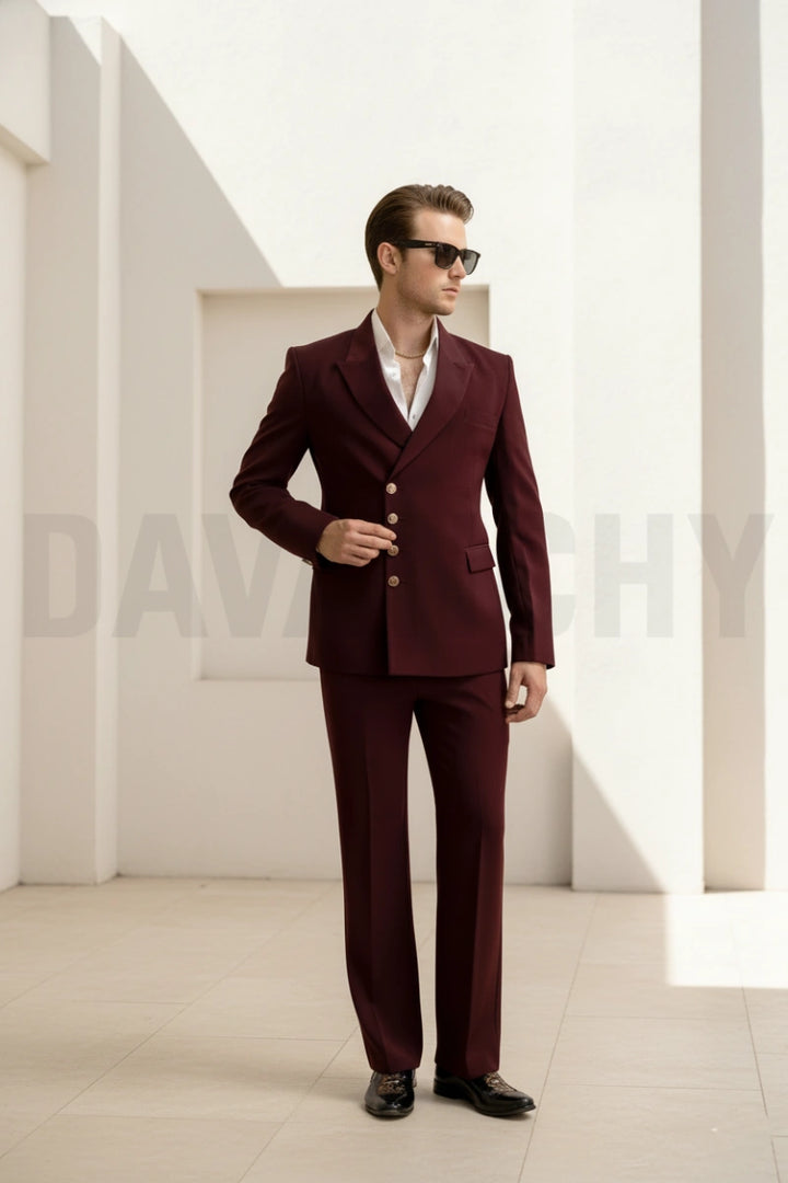 Luxury wine color two piece suit for men-Front