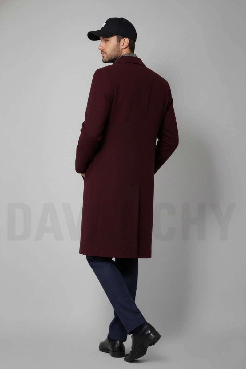 Men maroon classic winter wear overcoat-Back