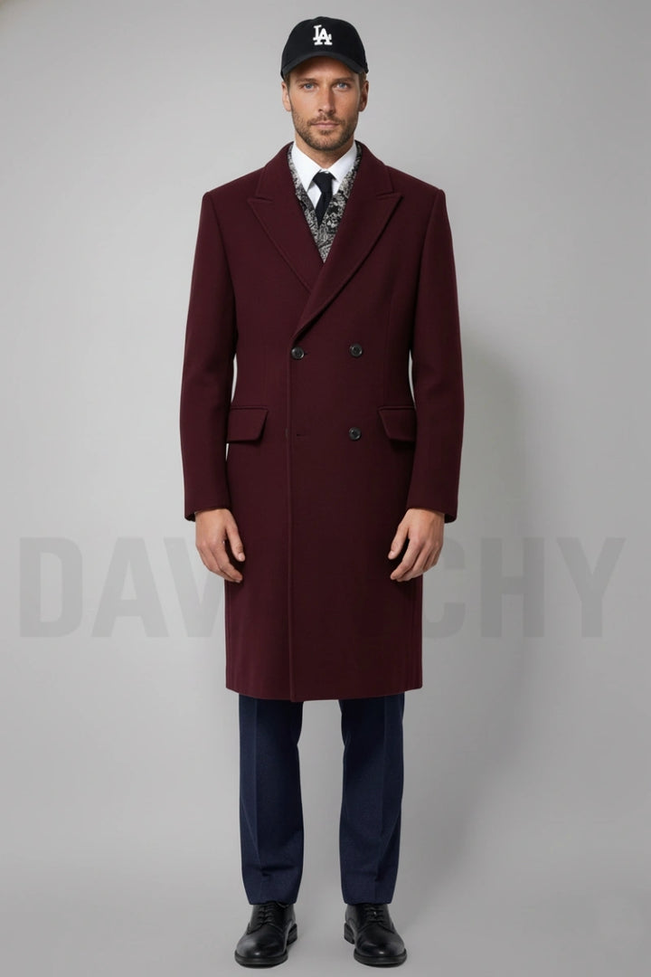Men maroon double-breasted overcoat-Front