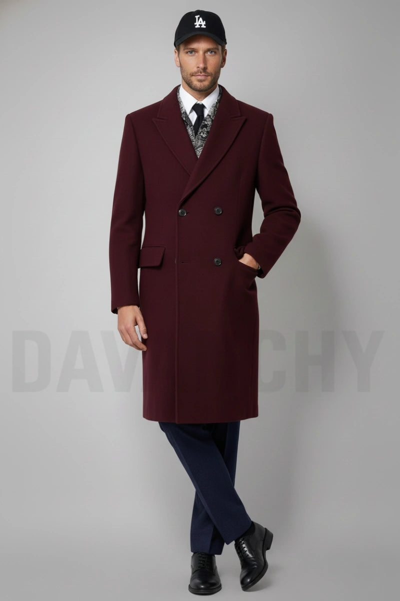 Stylish men maroon winter overcoat-Front