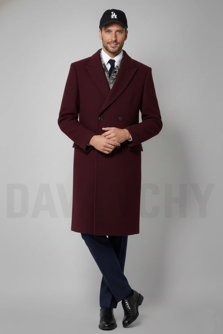 Men tweed trench coat-Front