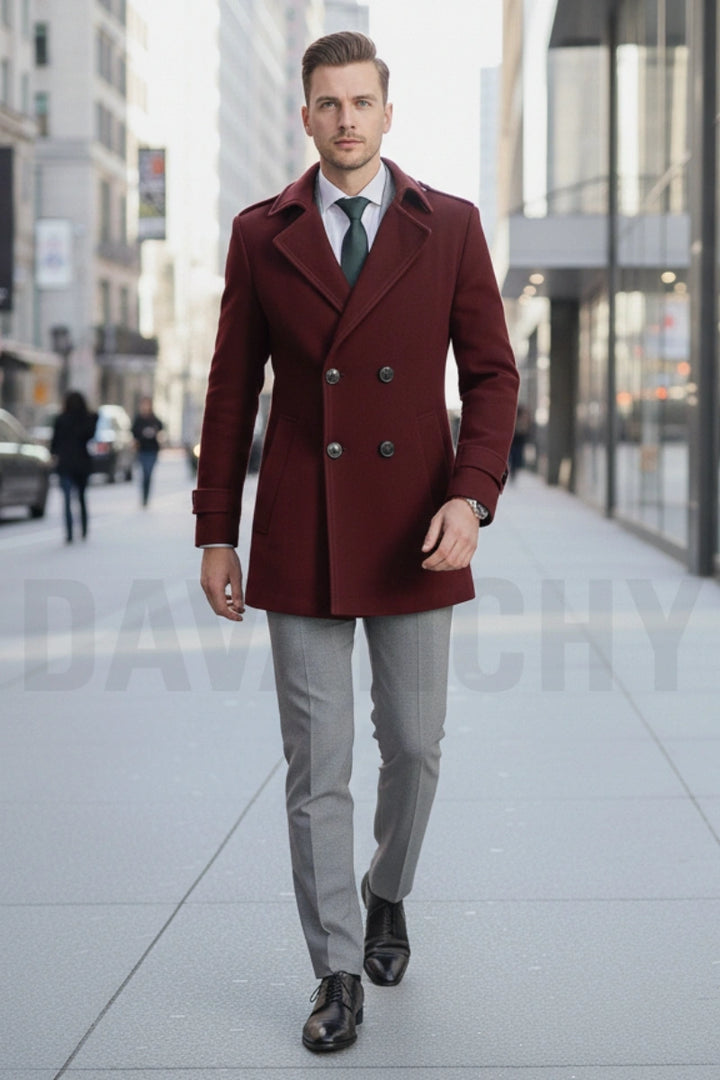 Men Maroon Wool Coat Davanchy-Front