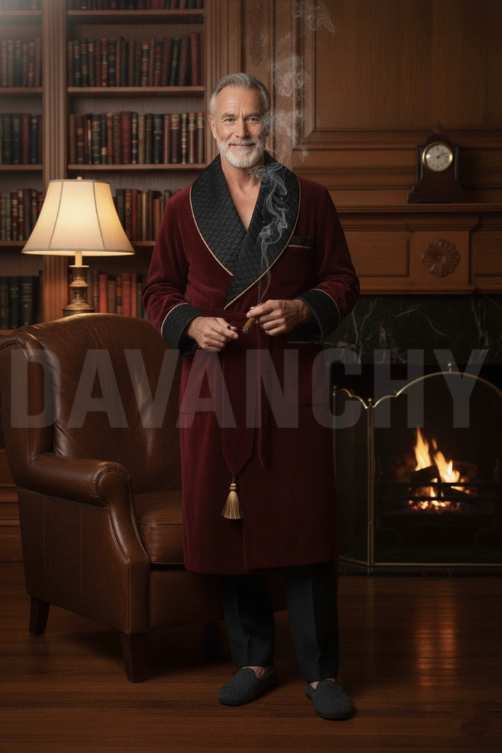 Men maroon velvet smoking jacket-Front