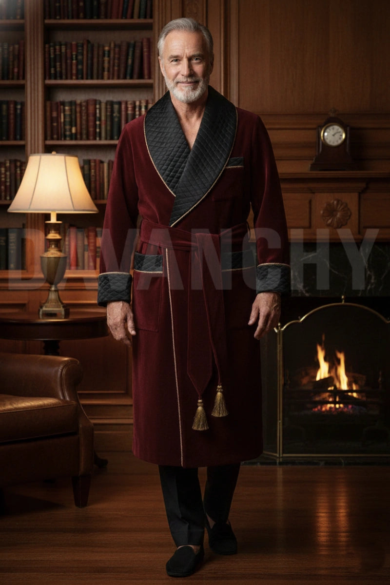 Luxury men’s velvet smoking jacket-Front