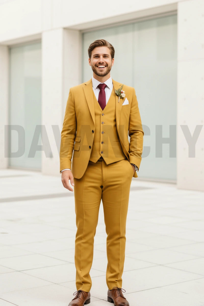 Luxury mustard yellow wedding suit for men-Front
